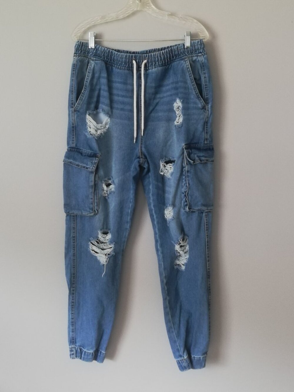 Bluenotes Ripped Moto Denim Cargo Joggers - Streetwear Y2K - XL